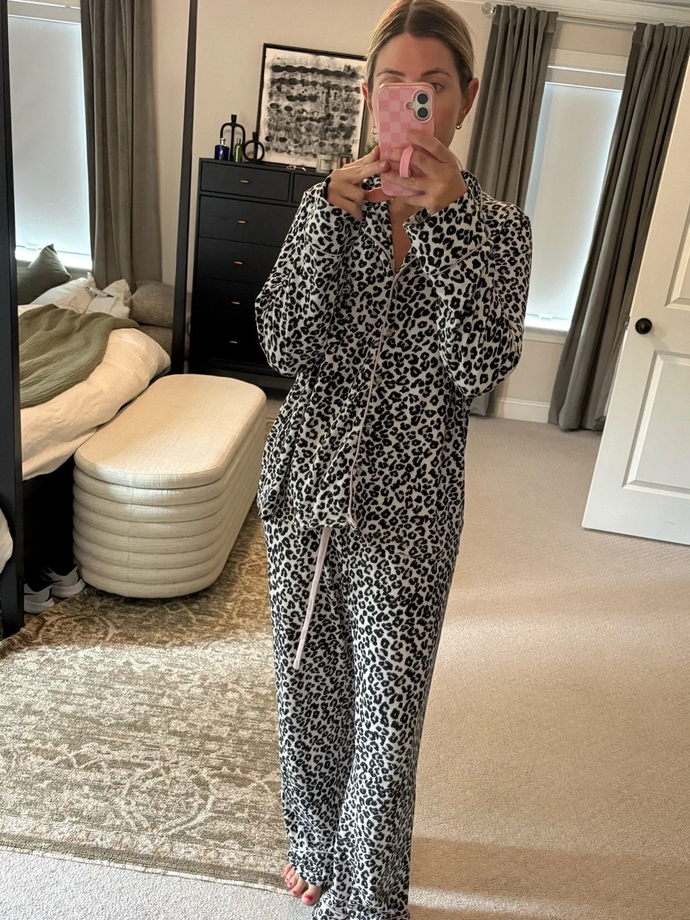 Splendid Black and White Leopard Print Two-Piece Pajama Set